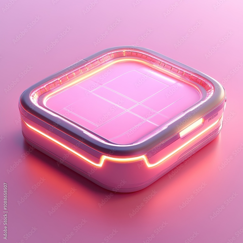 Futuristic Neon Tray with Geometric Patterns on a Pink Background Futuristic Neon Tray with Geometric Patterns on a Pink Background