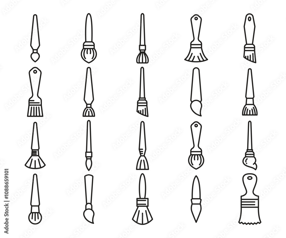 paint brush and bristle icons set paint brush and bristle icons set