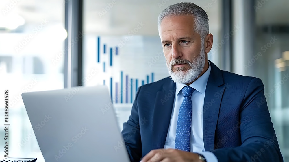 Business executive analyzing data office environment digital workspace professional focus Business executive analyzing data office environment digital workspace professional focus