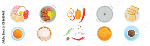 Tasty Food and Meal Different Served Vector Set