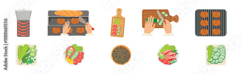 Tasty Food and Meal Different Served Vector Set