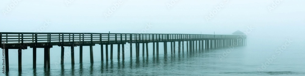 Foggy pier walk coastal area photography serene environment aesthetic viewpoint nature Foggy pier walk coastal area photography serene environment aesthetic viewpoint nature