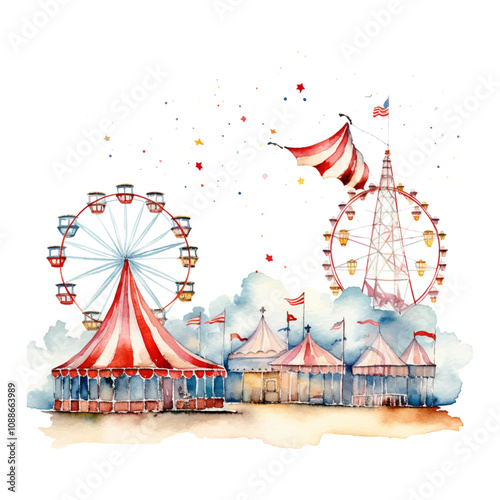 watercolor funfair vignette, suluboya lunapark vinyet