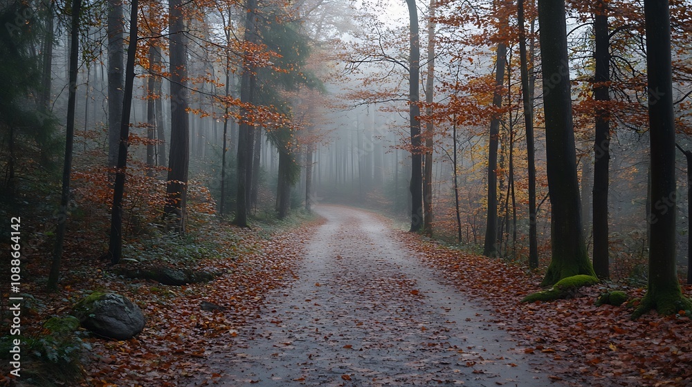 Obraz premium Foggy Forest Path Autumn