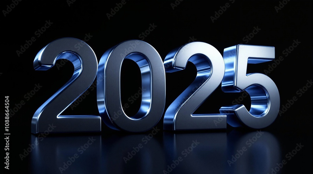 Bold metallic numbers display the year 2025 against a dark background, representing the future and new opportunities Bold metallic numbers display the year 2025 against a dark background, representing the future and new opportunities
