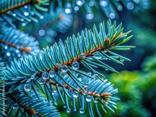 Wallpaper Mural A magnificent blue spruce adorned with shimmering raindrops on its needles, presenting a breathtaking opportunity for nature photography to capture nature's elegance. Torontodigital.ca
