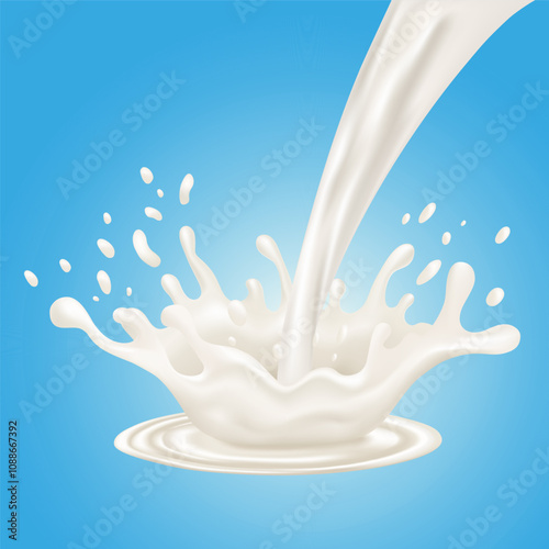Splash and jet of milk or yogurt. Vector for packaging design, drinks and food.