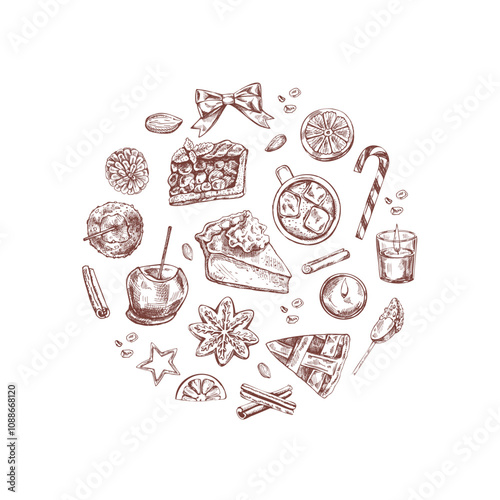 Festive hand-drawn christmas desserts and treats illustration