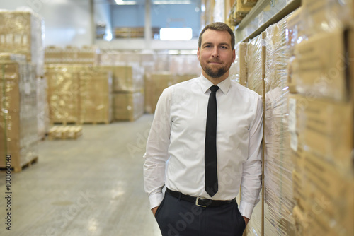 Wallpaper Mural portrait friendly businessman/ manager in suit working in the warehouse of a company Torontodigital.ca