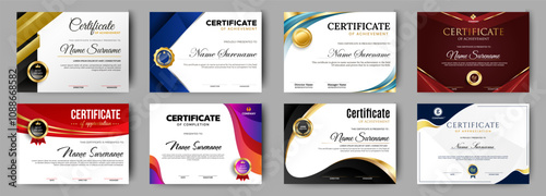 modern certificates template design. eight horizontal diploma certificates. vector