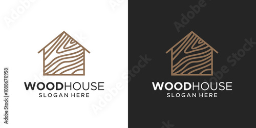 Wooden house logo design template. House building logo with wood logo design. vector icon symbol.