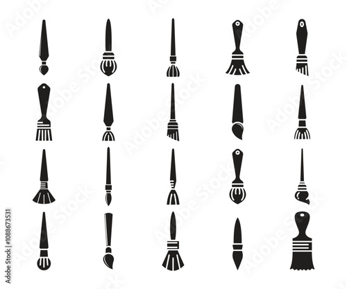 paint brush and bristle icons set