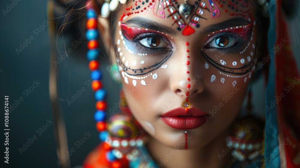 Close-up of a beautiful girl with ethnic make-up Close-up of a beautiful girl with ethnic make-up