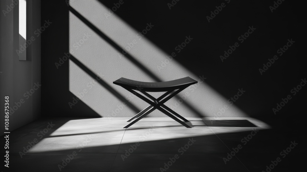 Modern Minimalist Bench in Soft Light with Sharply Defined Shadows Creating a Calm and Serene Atmosphere in Contemporary Room Interior Design Modern Minimalist Bench in Soft Light with Sharply Defined Shadows Creating a Calm and Serene Atmosphere in Contemporary Room Interior Design