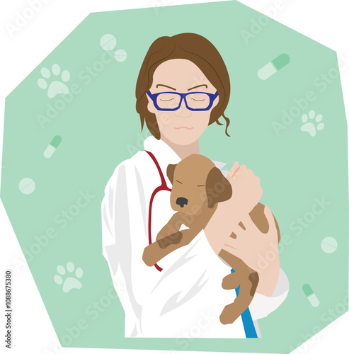 Veterinarian holding puppy in his arms