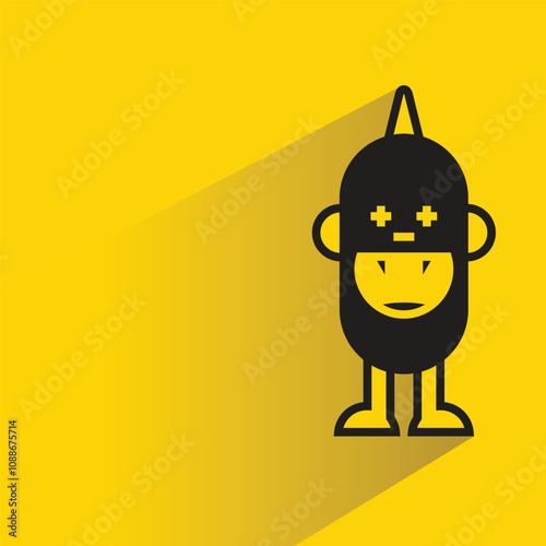 cute monster icon with shadow on yellow background