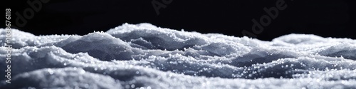 Snow Bank. Banner of Sparkling Fluffy White Snow Hills Isolated on Black Night Background