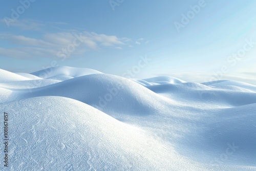 Snowy Hills. Three-Dimensional Landscape of Snowy Field and Hills in Arctic Background