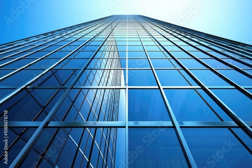 Tall Office Building. Abstract Architecture Concept in New Beautiful Blue Background