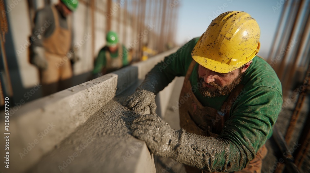 Construction Worker Pouring Concrete Teamwork Building Site Construction Worker Pouring Concrete Teamwork Building Site