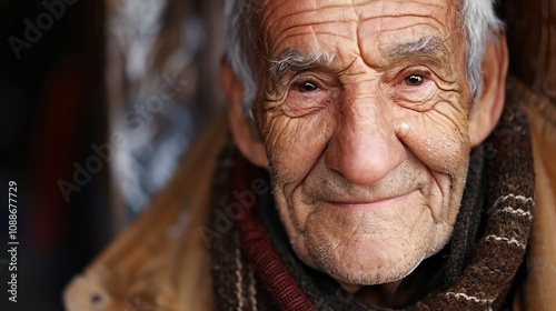 A close-up portrait of an elderly man, his face showing the passage of time and a hint of a smile.