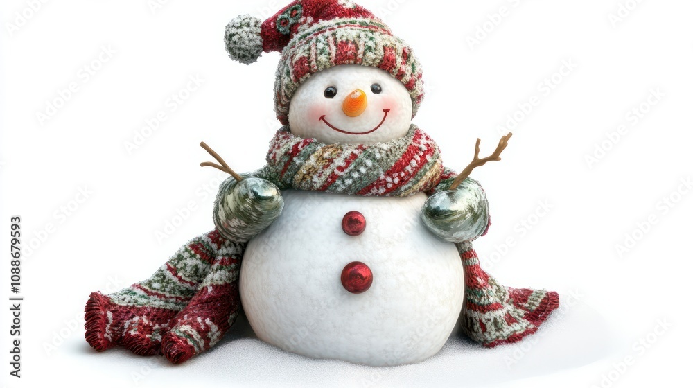 Adorable snowman with festive attire ready for winter imagery, transparent png, white background Adorable snowman with festive attire ready for winter imagery, transparent png, white background