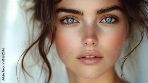 Close-up portrait of a young woman studio beauty photography natural light