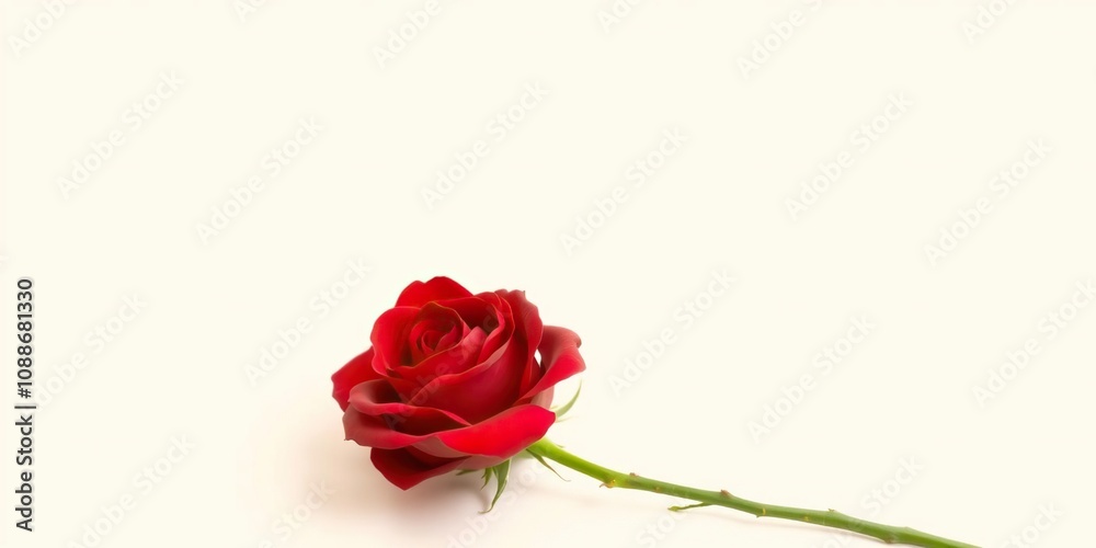 Beautiful solo red rose on creamy white backdrop, refined bloom, subtle texture Beautiful solo red rose on creamy white backdrop, refined bloom, subtle texture