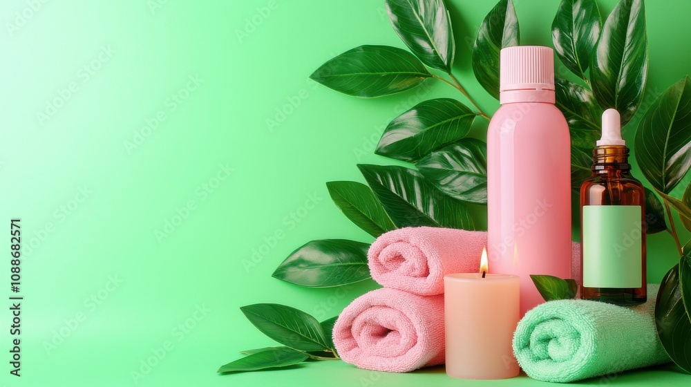 Serene Aromatherapy Setup with Essential Oils and Candles Serene Aromatherapy Setup with Essential Oils and Candles