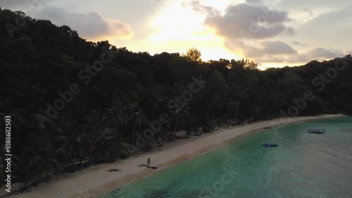 Beautiful aerial landscape view of Wai Island a tropical island in turquoise sea coral reefs, Trat, Thailand