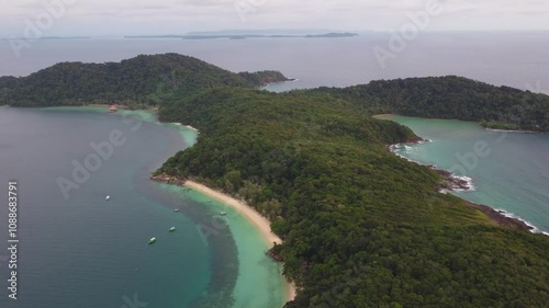 Beautiful aerial landscape view of Wai Island a tropical island in turquoise sea coral reefs, Trat, Thailand