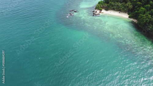Beautiful aerial landscape view of Wai Island a tropical island in turquoise sea coral reefs, Trat, Thailand