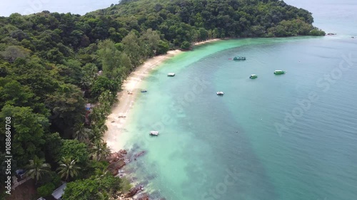 Beautiful aerial landscape view of Wai Island a tropical island in turquoise sea coral reefs, Trat, Thailand