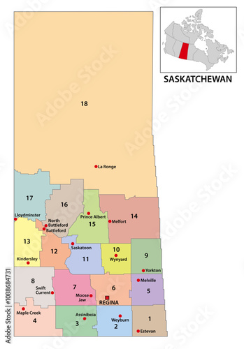 Map of census districts of Saskatchewan, Canada