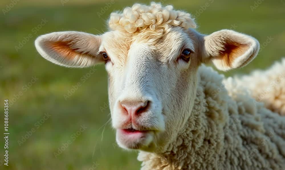 close-up of a curious sheep showcasing its adorable big ears and wool close-up of a curious sheep showcasing its adorable big ears and wool