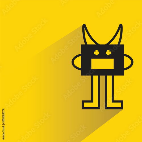 cute monster icon with shadow on yellow background