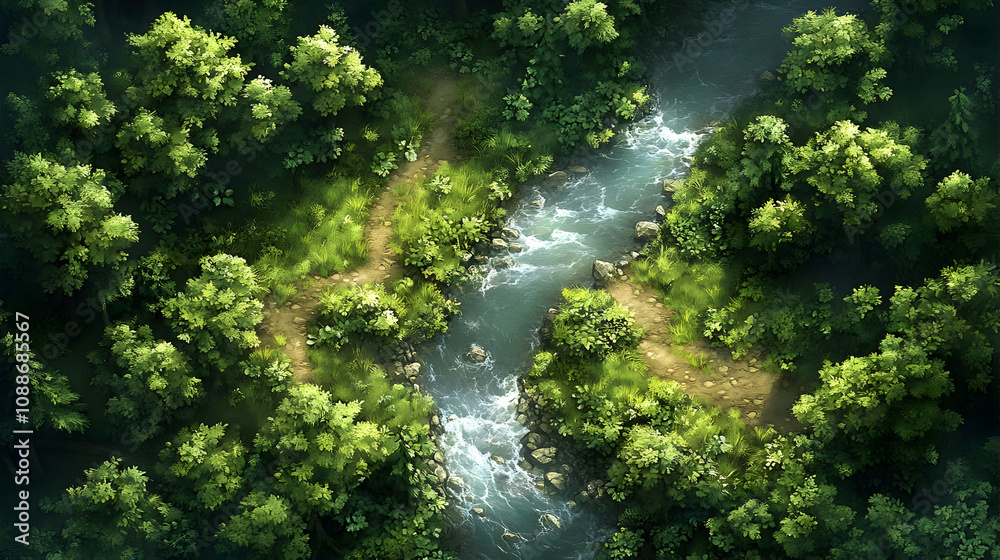 Forest River Trails: Lush Greenery, Winding Paths, Tranquil Waters Forest River Trails: Lush Greenery, Winding Paths, Tranquil Waters