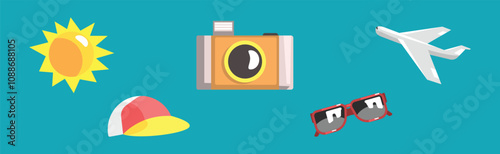 Flat Travel and Tourism Object and Element Design Vector Set