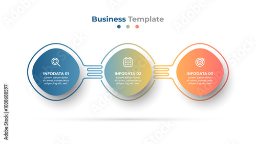 Business infographic design template with modern squares and marketing icons for 3 options or steps. Vector illustration.