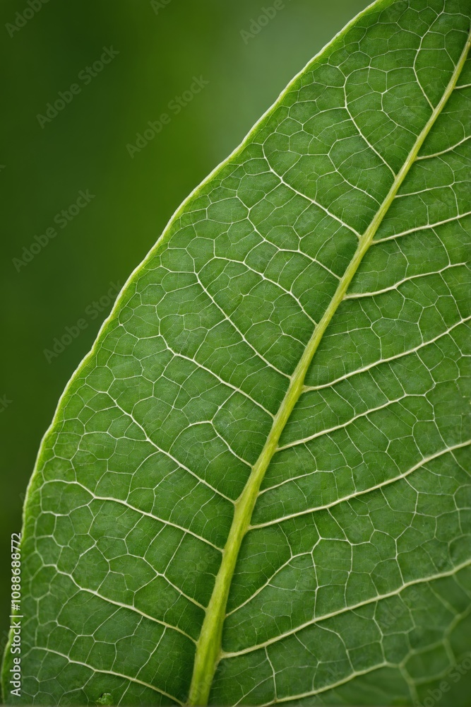 Close-up of a green leaf's intricate vein structure Close-up of a green leaf's intricate vein structure