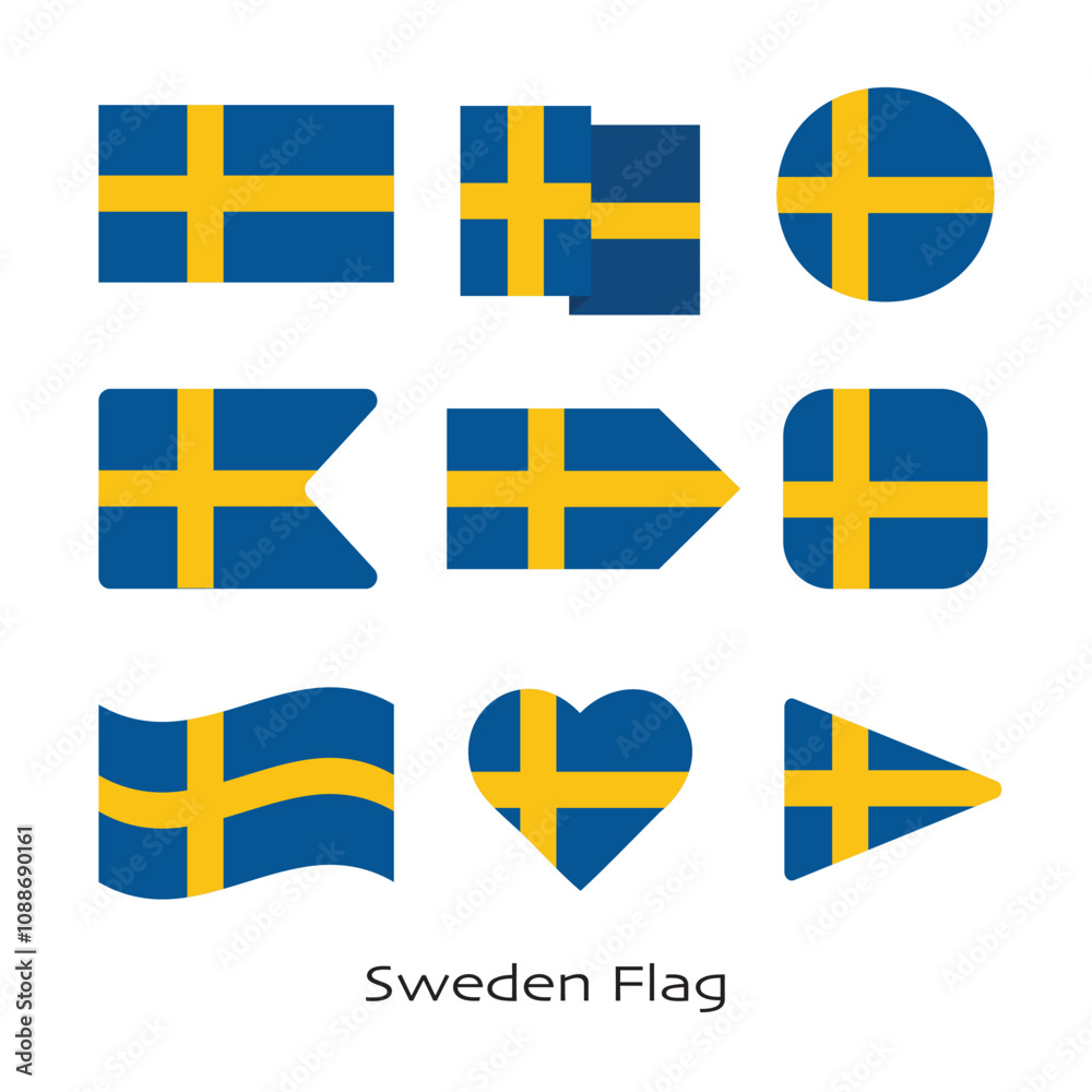Sweden flag icon set isolated on white background. Vector Illustration. Sweden flag icon set isolated on white background. Vector Illustration.