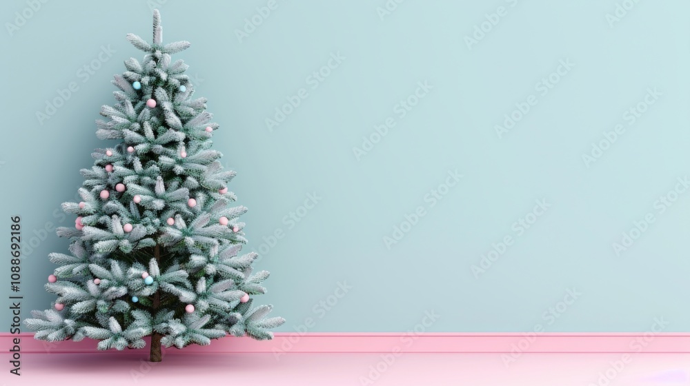 Christmas tree in a pastel-themed room.