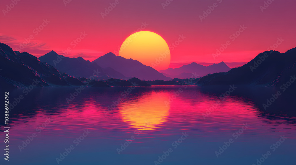 Vibrant Sunset over Mountain Lake Vibrant Sunset over Mountain Lake
