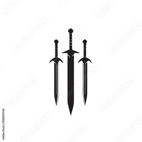 Sword In cartoon, hand-drawn flat style. image for social media, websites and UI. Isolated 2D vector design in logo, icon, sketch style, simple line vector, single color. AI Generative Art.