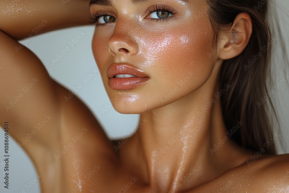 close-up of hispanic woman's face and bare shoulders, spa, skin care close-up of hispanic woman's face and bare shoulders, spa, skin care