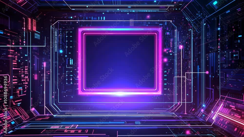 Neon glowing square frame changing position Neon glowing square frame changing position