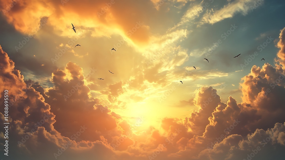 Fototapeta premium Sunset Sky with Birds