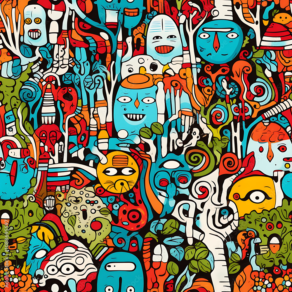 Face art, seamless pattern, the art of colorful faces is limitless Face art, seamless pattern, the art of colorful faces is limitless