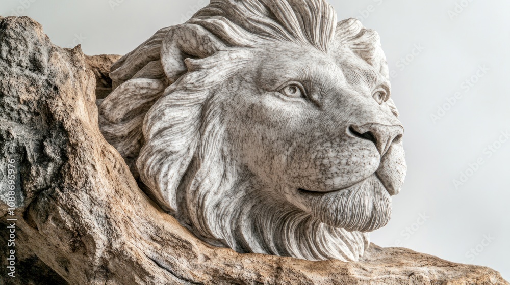 A detailed sculpture of a lion's head, showcasing artistry and craftsmanship. A detailed sculpture of a lion's head, showcasing artistry and craftsmanship.