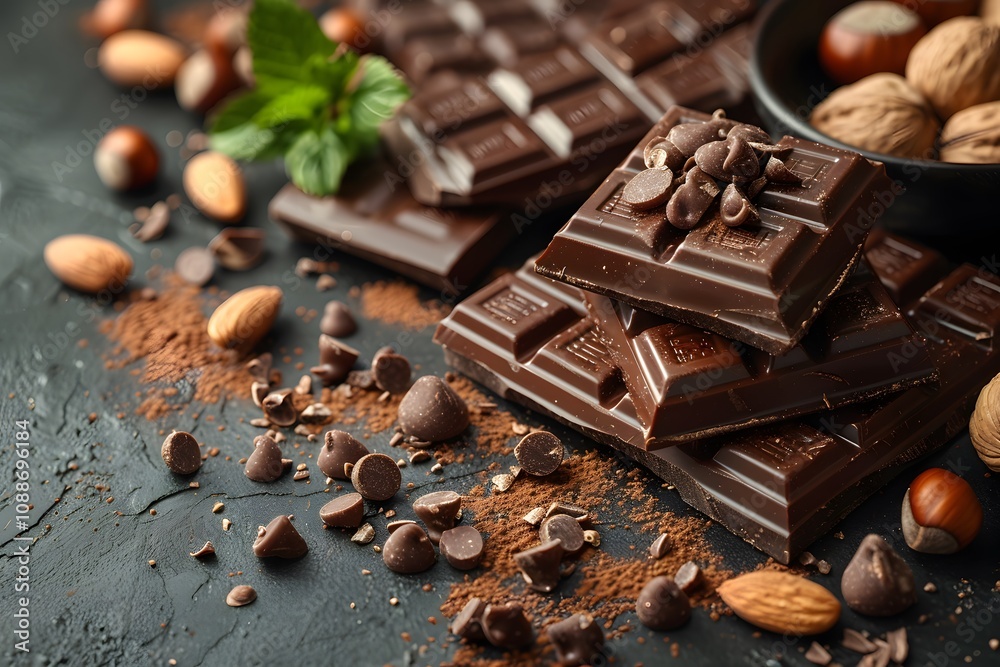 Indulgent Chocolate Delight with Nuts and Mint for Gourmet Cooking Indulgent Chocolate Delight with Nuts and Mint for Gourmet Cooking